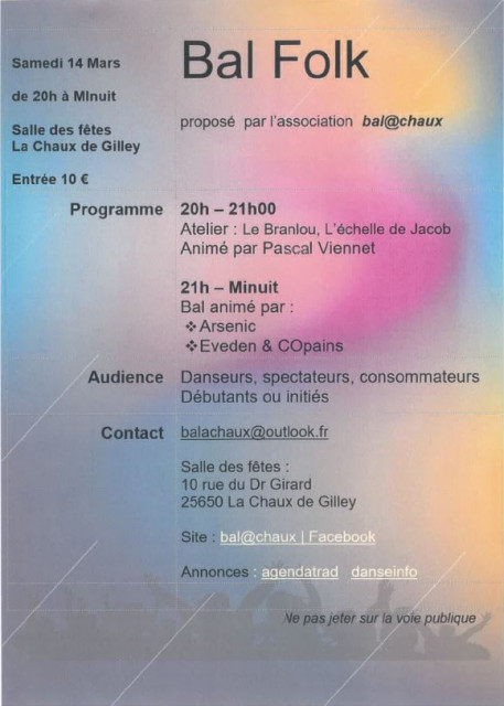 14 mars - Bal Folk - la chaux de Gilley