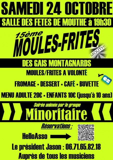 24 oct - Soirée Moules Frites - Mouthe