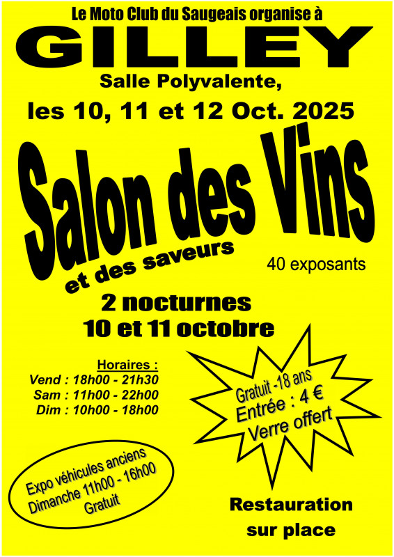 10-12 octobre - Salon des Vins Saveurs - Gilley