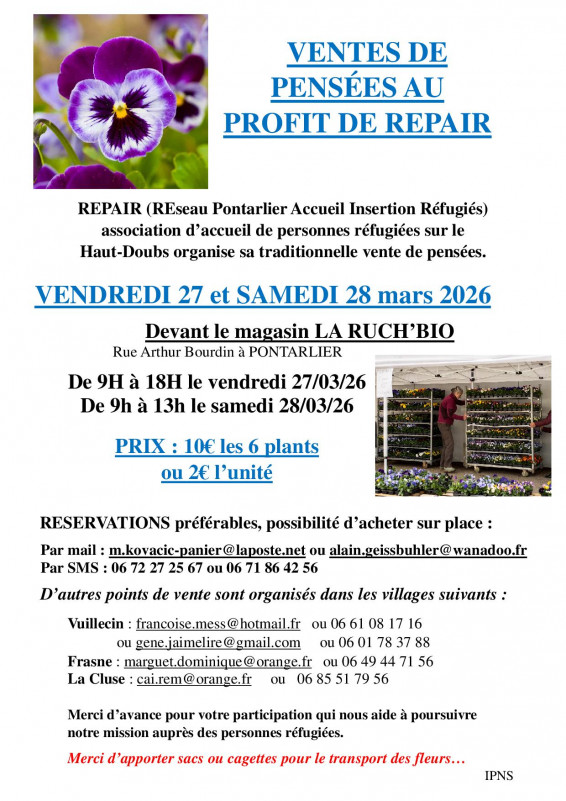 27-28 mars - vente fleurs - pontarlier
