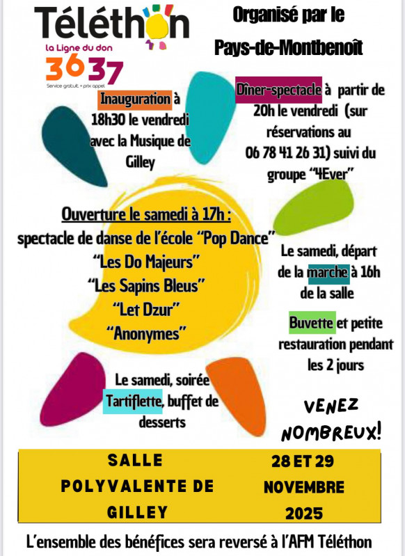 28-29 novembre - Téléthon du Canton de Montbenoît - Gilley 28-29 novembre - Téléthon du Canton de Montbenoît - Gilley