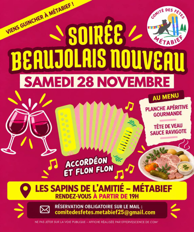 28 nov - beaujolais nouveau - métabief - © comité des fêtes 28 nov - beaujolais nouveau - métabief